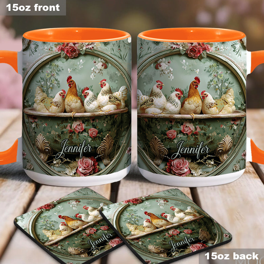 Vintage-Tasse mit Blumenmuster und Hühnermotiv – personalisierte Tasse mit Hühnermotiv