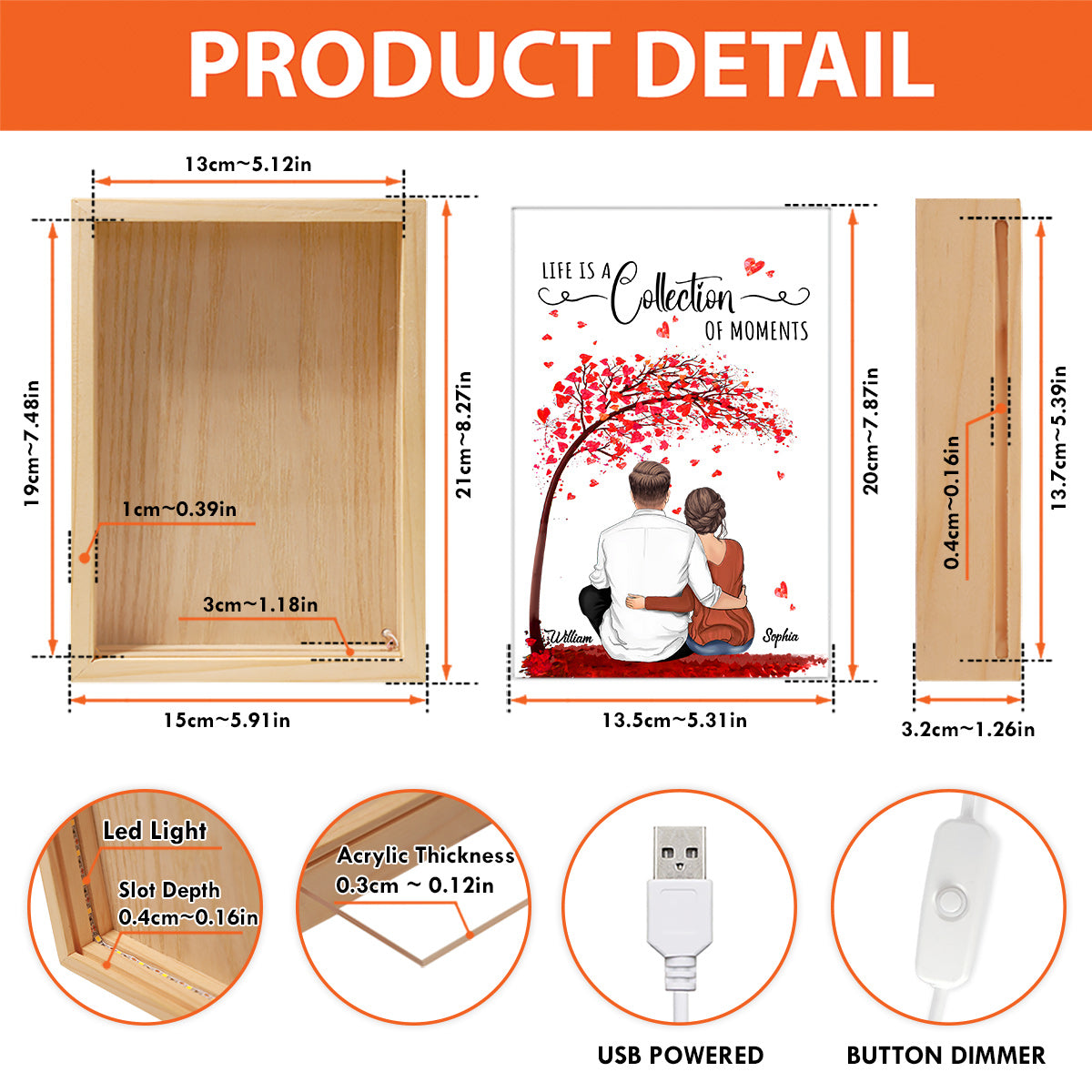 Making Memories Together - Personalized Couple Picture Frame Light Box