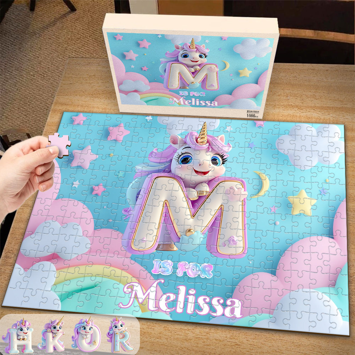 Lettre Licorne Mignonne - Puzzle Personnalisé pour Enfant