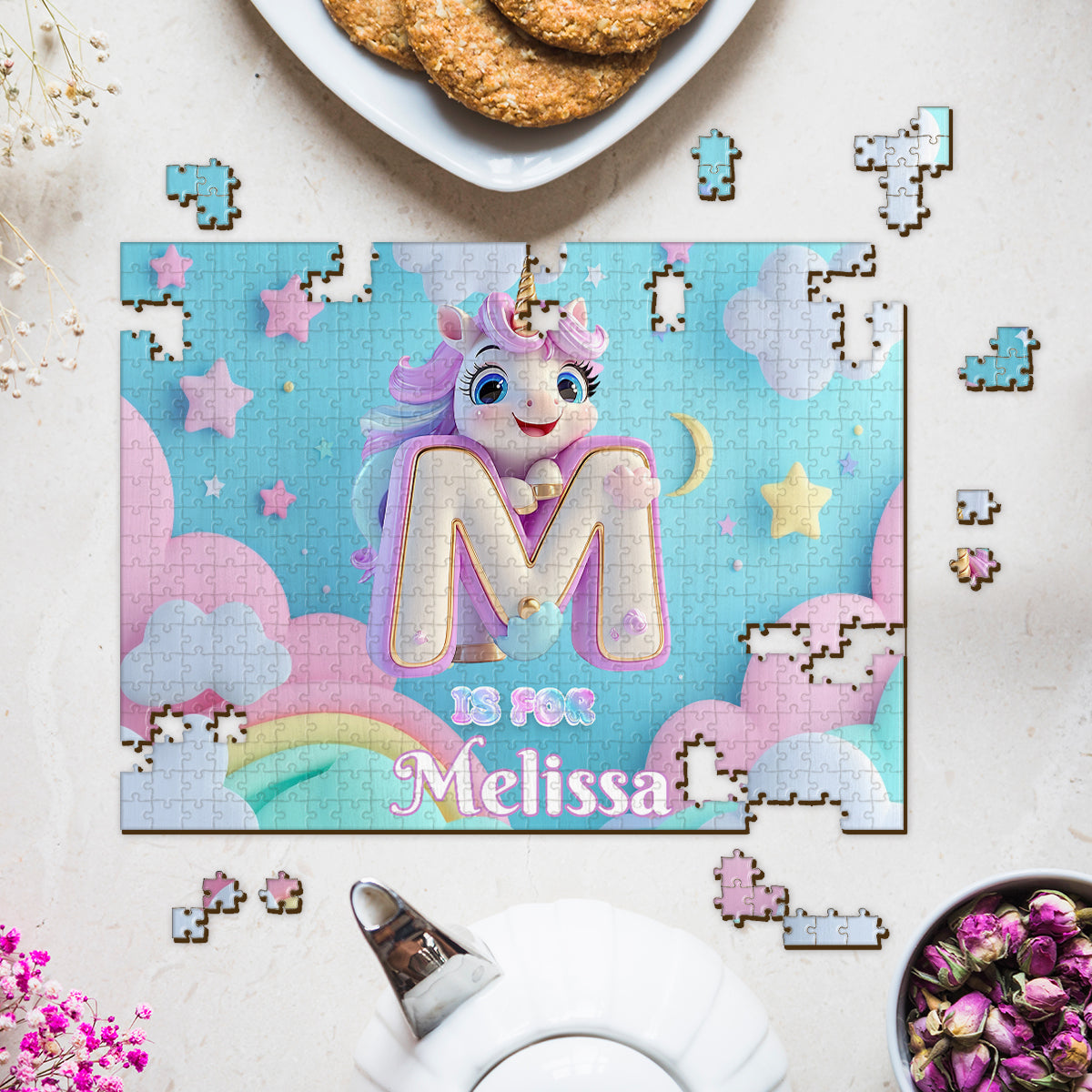 Lettre Licorne Mignonne - Puzzle Personnalisé pour Enfant