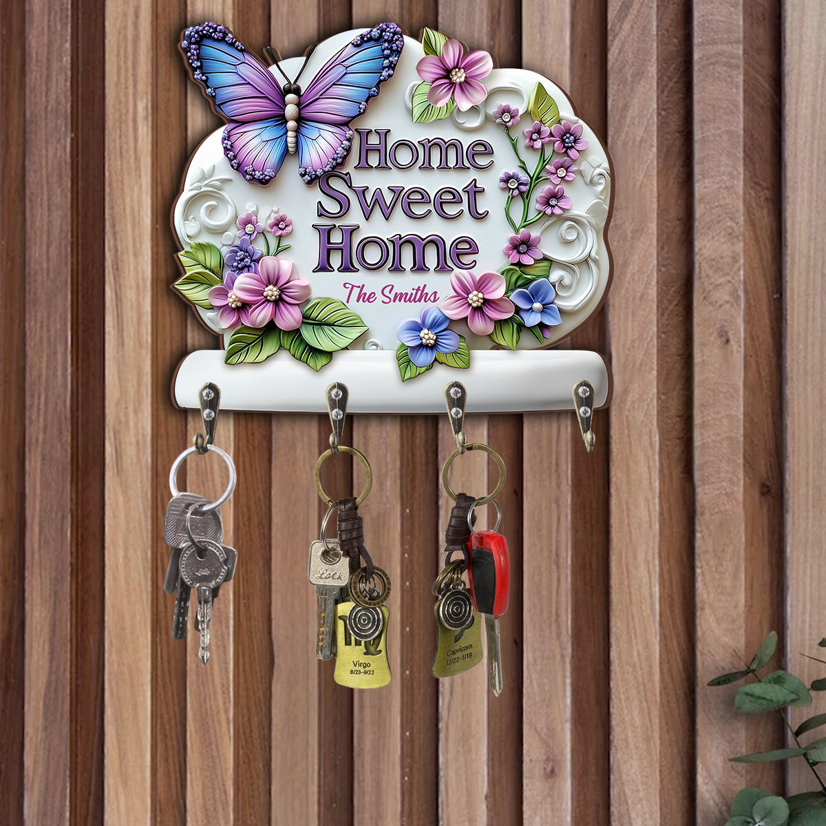 Zuhause ist es am schönsten – Personalisierter Schlüsselhalter in Schmetterlingsform