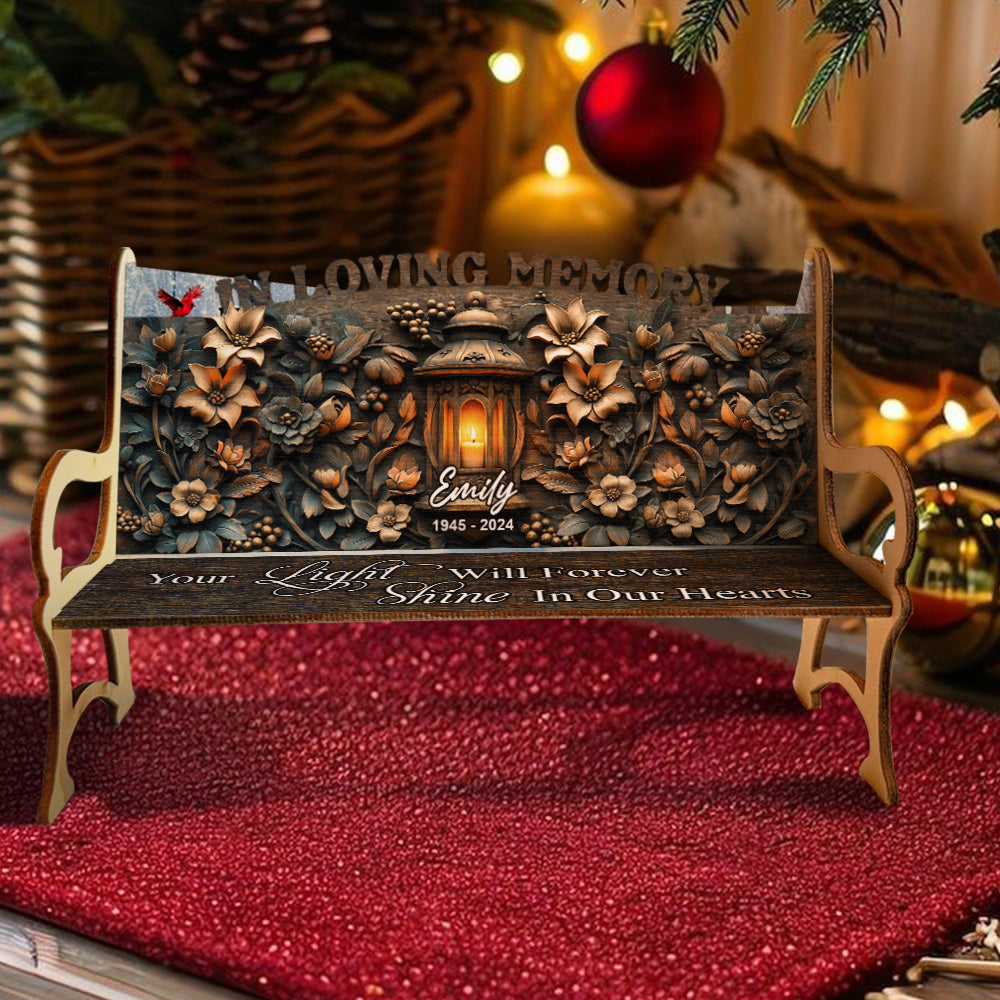 Your Light Will Always Shine In Our Hearts - Personalized Memorial Wooden Bench