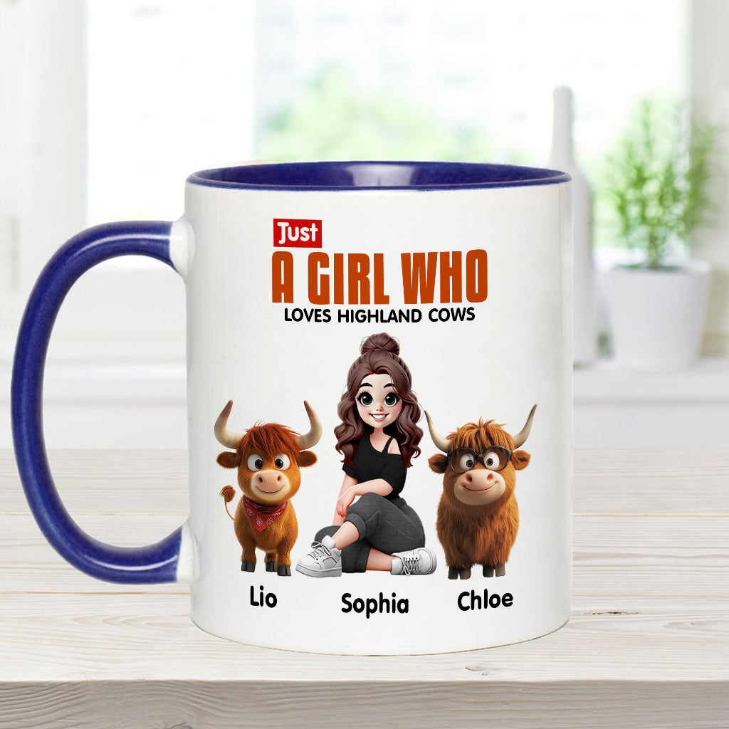 Personalisierte Tasse mit Akzent für ein Mädchen, das Hochlandrinder liebt