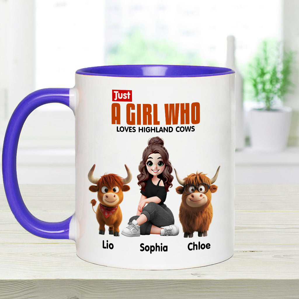 Personalisierte Tasse mit Akzent für ein Mädchen, das Hochlandrinder liebt