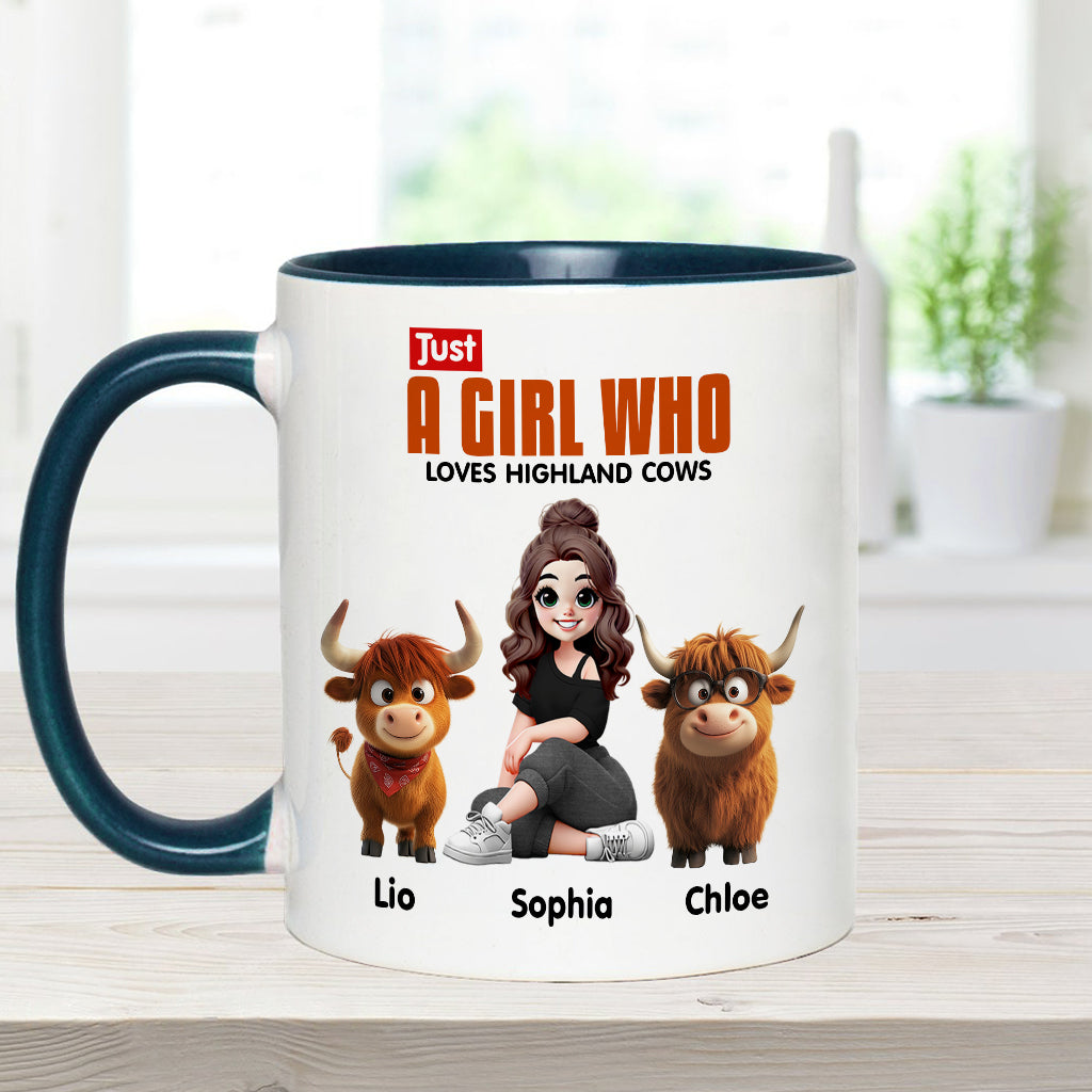Personalisierte Tasse mit Akzent für ein Mädchen, das Hochlandrinder liebt