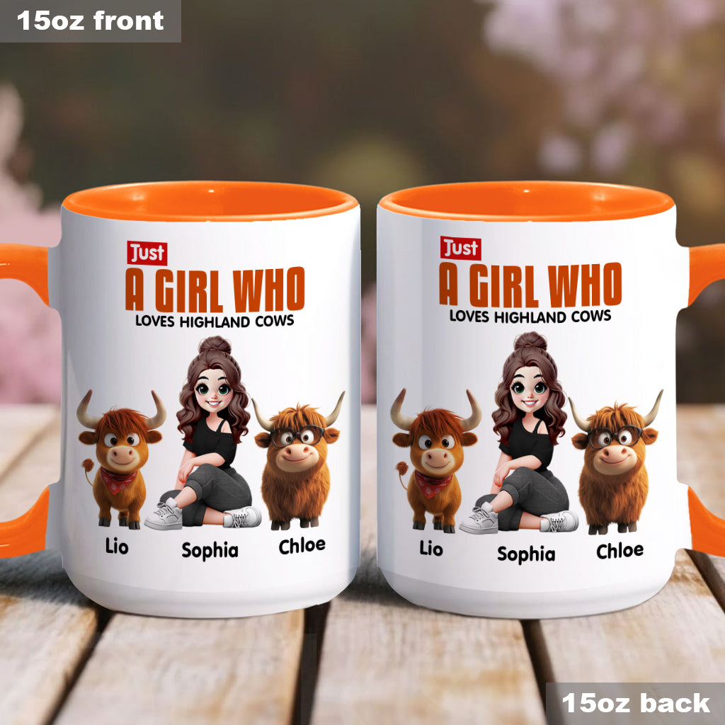 Personalisierte Tasse mit Akzent für ein Mädchen, das Hochlandrinder liebt