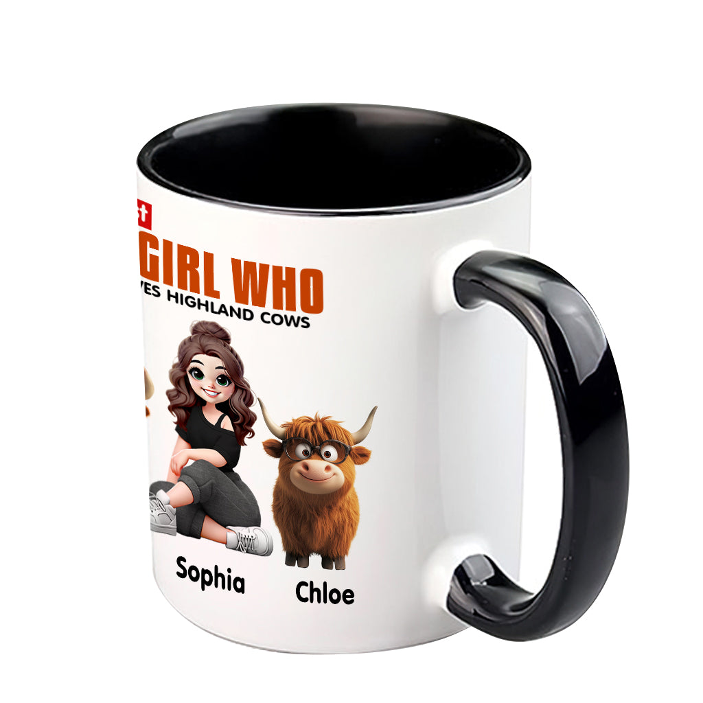 Personalisierte Tasse mit Akzent für ein Mädchen, das Hochlandrinder liebt