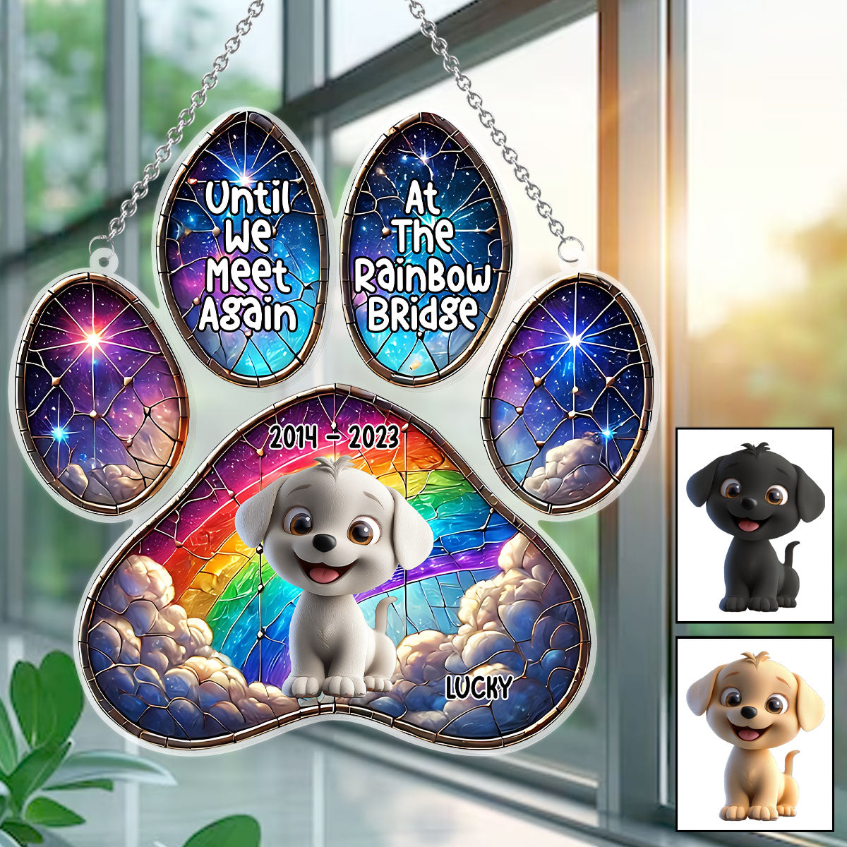 Ange au Ciel - Ornement attrape-soleil personnalisé pour fenêtre en forme de chien 