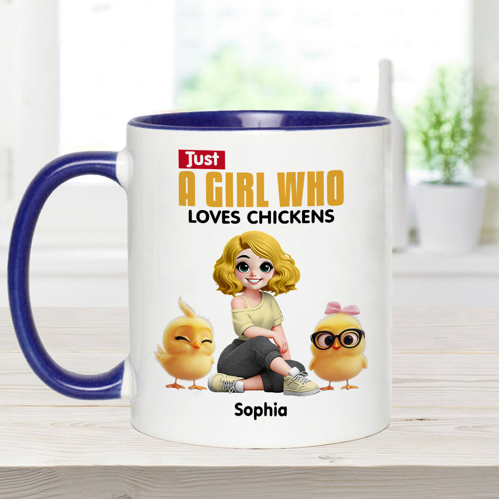 Mug personnalisé « Juste une fille qui aime les poules » avec motif poule