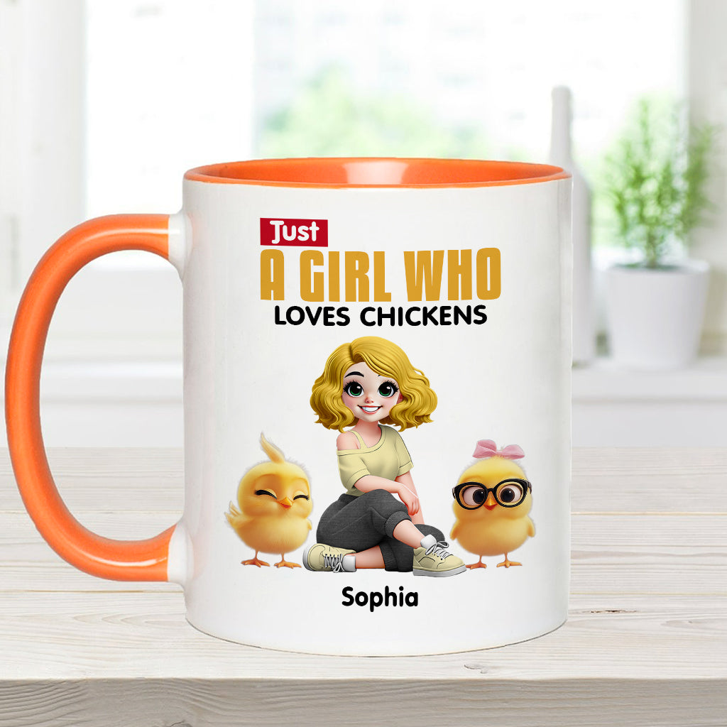 Mug personnalisé « Juste une fille qui aime les poules » avec motif poule