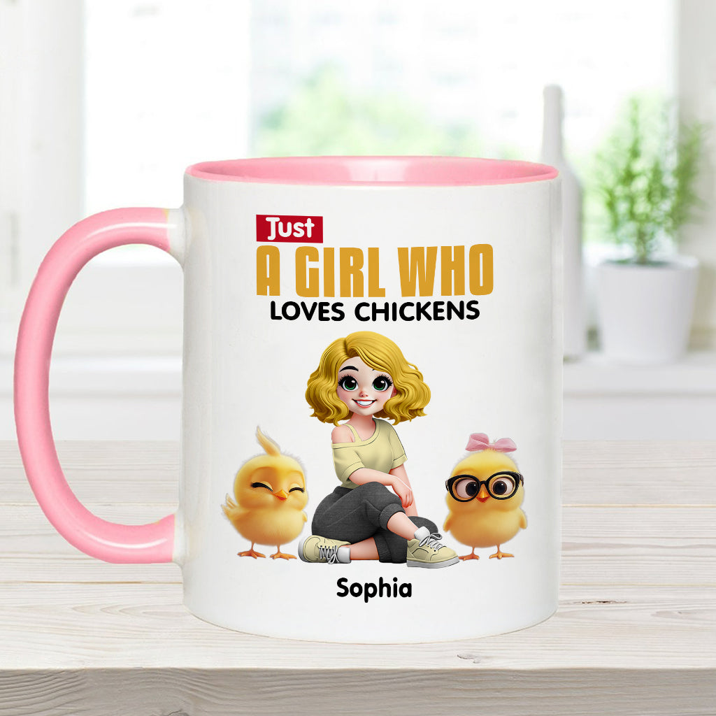 Mug personnalisé « Juste une fille qui aime les poules » avec motif poule