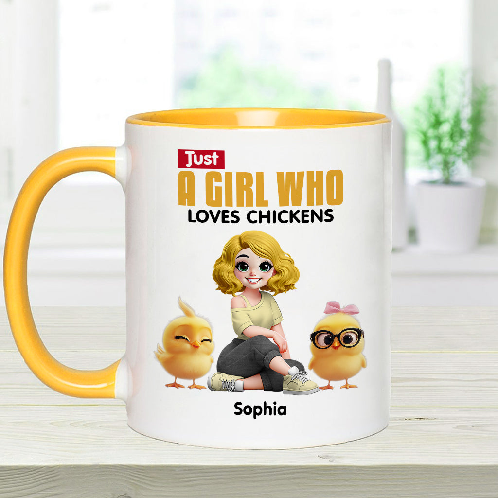 Mug personnalisé « Juste une fille qui aime les poules » avec motif poule
