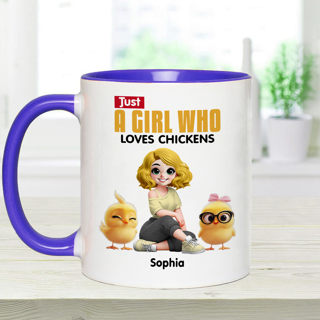 Mug personnalisé « Juste une fille qui aime les poules » avec motif poule