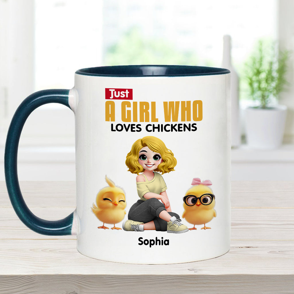 Mug personnalisé « Juste une fille qui aime les poules » avec motif poule