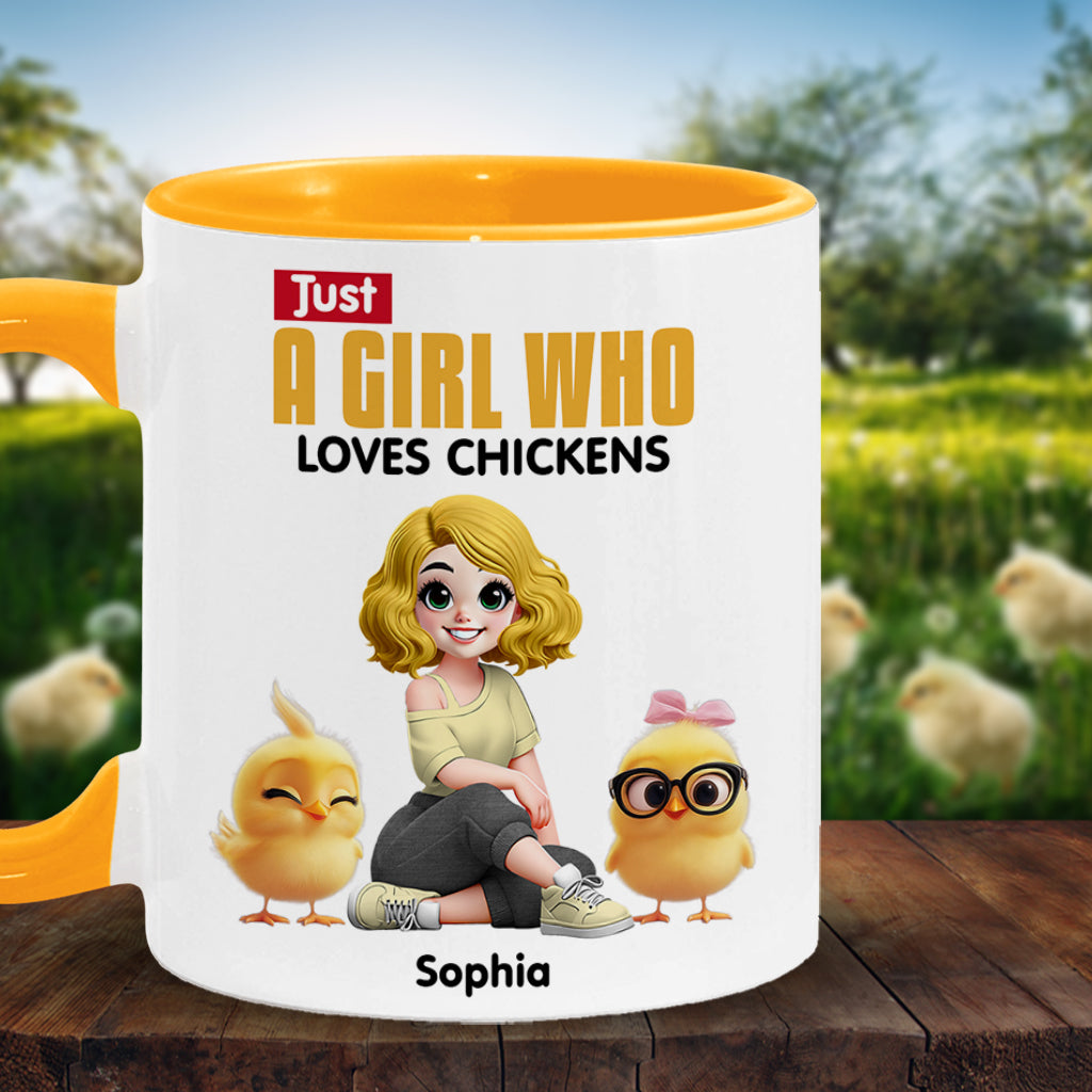Mug personnalisé « Juste une fille qui aime les poules » avec motif poule
