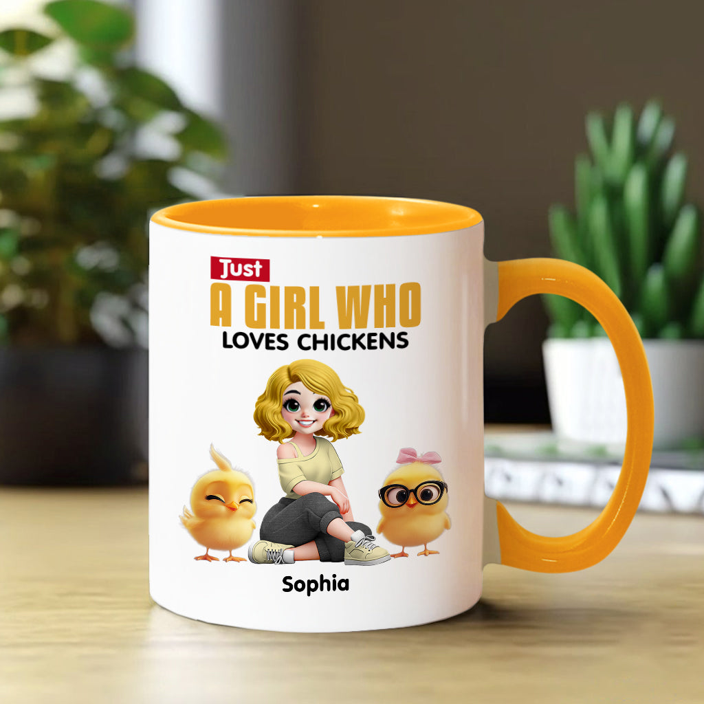 Mug personnalisé « Juste une fille qui aime les poules » avec motif poule
