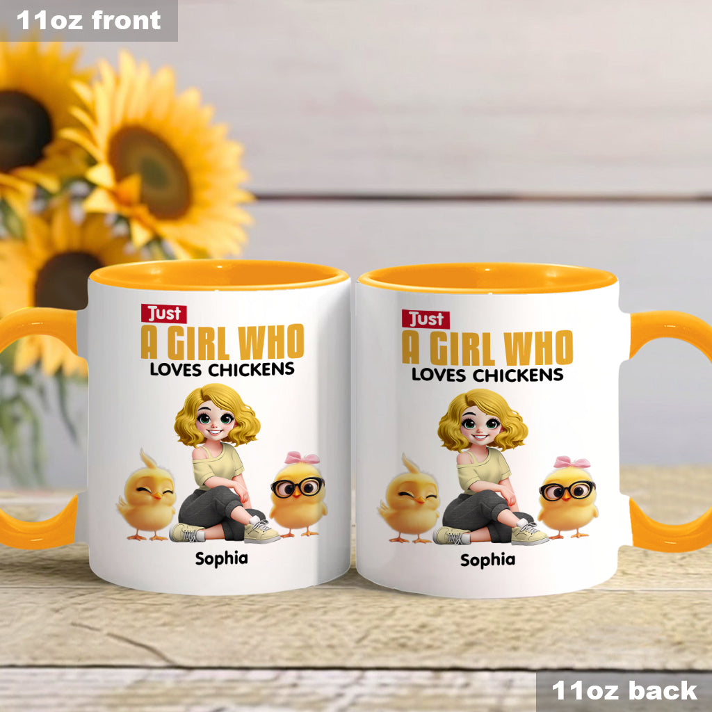 Mug personnalisé « Juste une fille qui aime les poules » avec motif poule