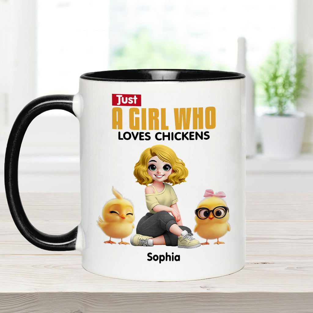 Mug personnalisé « Juste une fille qui aime les poules » avec motif poule