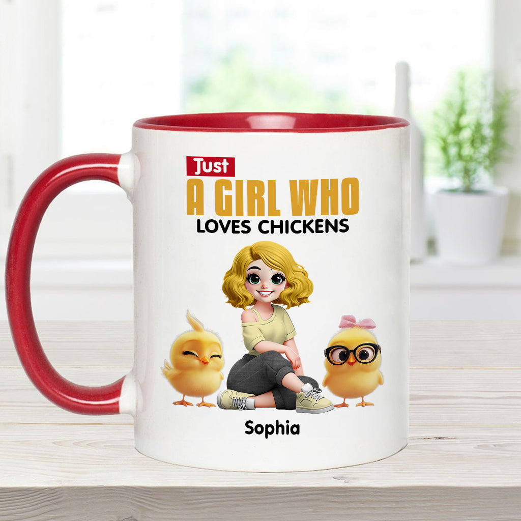 Mug personnalisé « Juste une fille qui aime les poules » avec motif poule