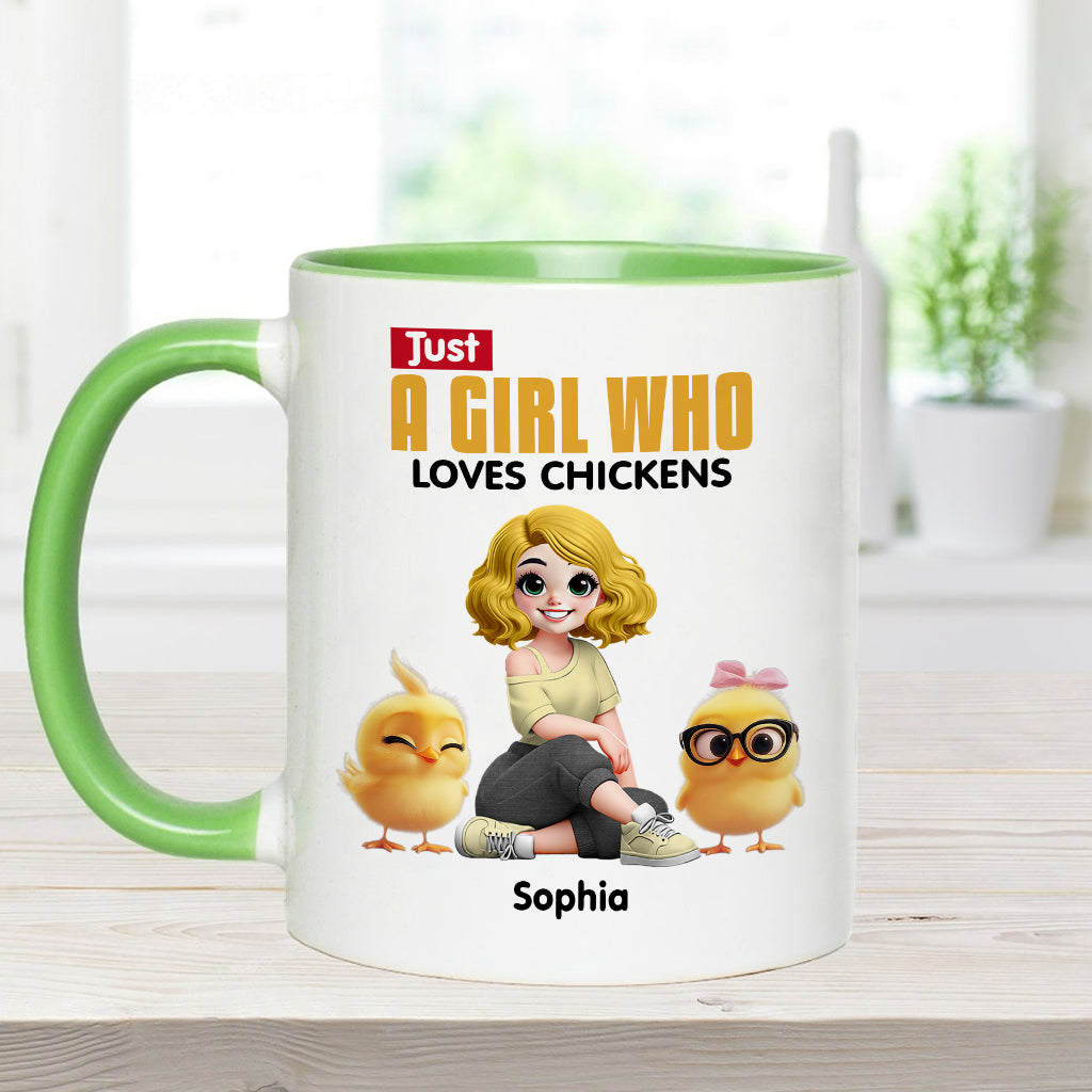 Mug personnalisé « Juste une fille qui aime les poules » avec motif poule