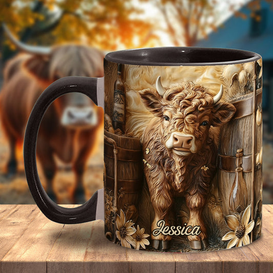 Vintage-Tasse mit wunderschönem Hochlandrind – personalisierter Akzentbecher