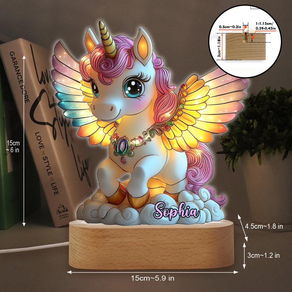 Wunderschönes Einhorn – personalisierte, kindförmige Plakettenleuchte