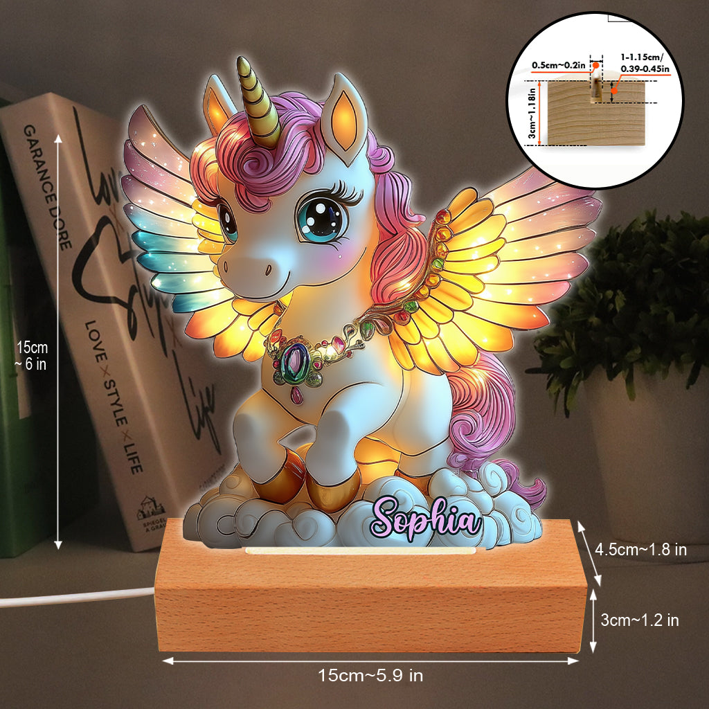 Wunderschönes Einhorn – personalisierte, kindförmige Plakettenleuchte