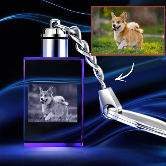 Custom Photo Rectangle Crystal Led Light Keychain -  gift for anyone, dog lover, cat lover, who lost a loved one - Personalized Keychain
