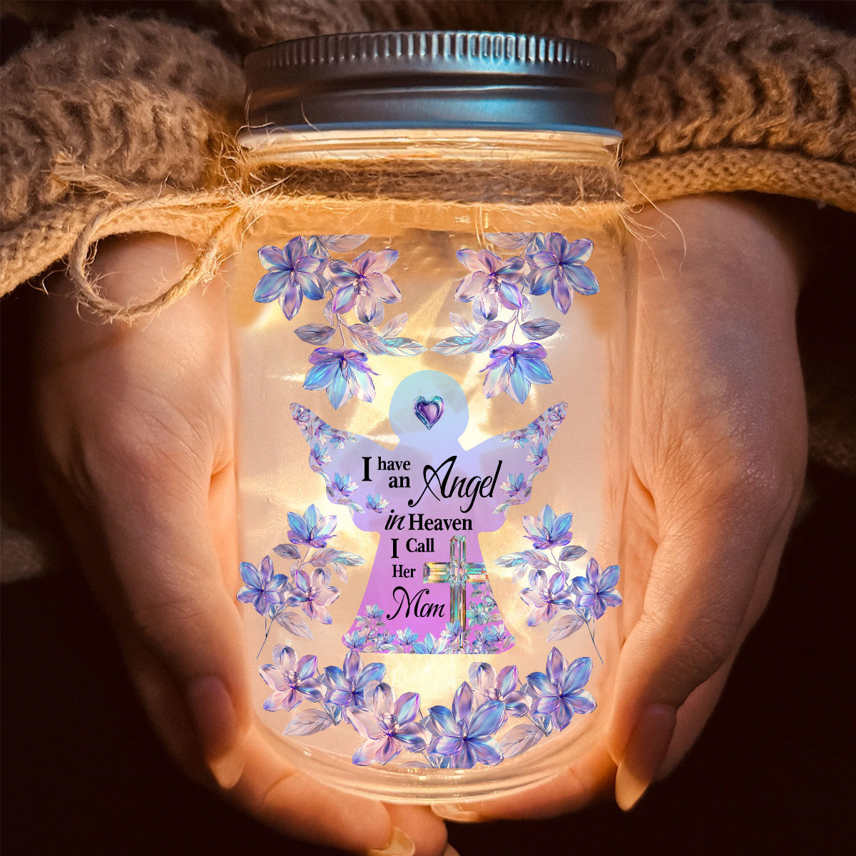 Angel In Heaven - Personalized Memorial Mason Jar Light