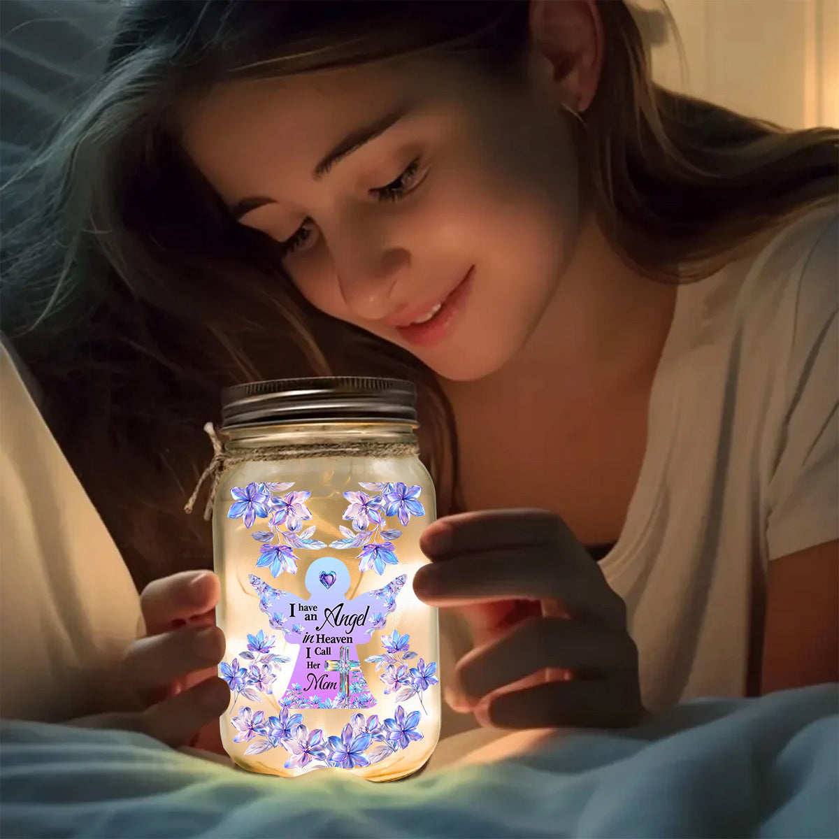 Angel In Heaven - Personalized Memorial Mason Jar Light
