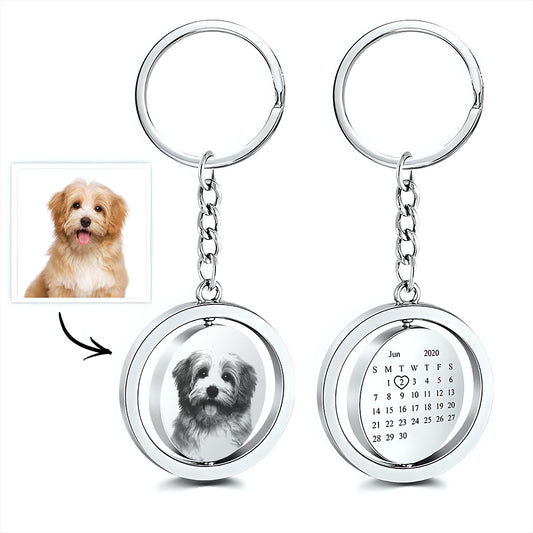 Custom Photo Calendar Swirl Round Swirl Calendar Keychain - gift for anyone, dog lover, cat lover, who lost a loved one - Personalized Keychain