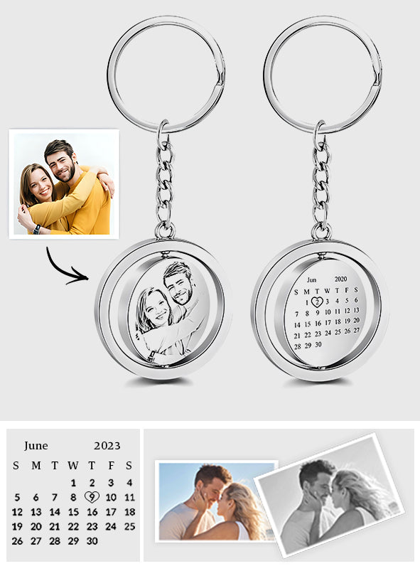 Custom Photo Calendar Swirl Round Swirl Calendar Keychain - gift for anyone, dog lover, cat lover, who lost a loved one - Personalized Keychain