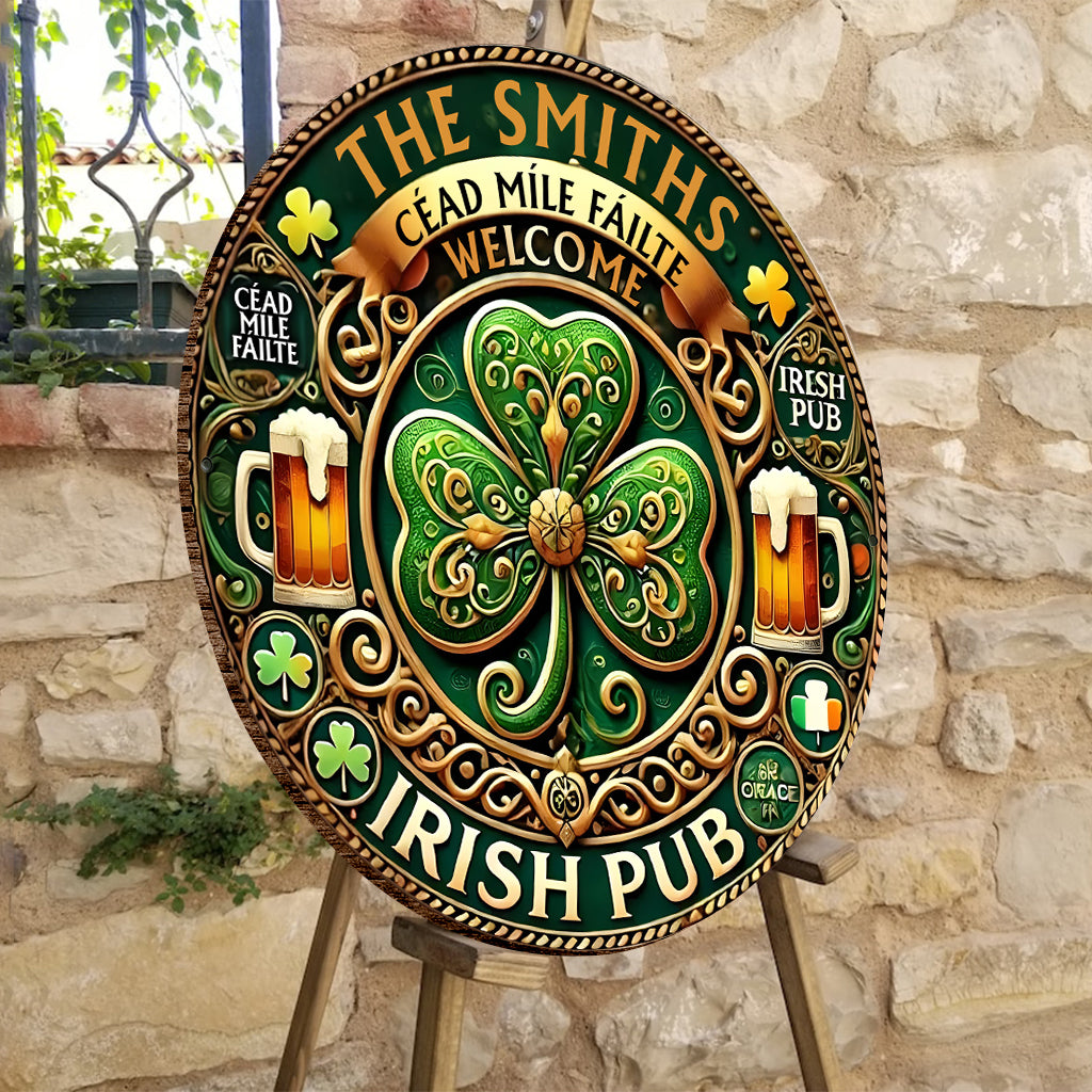 Irish Pub - Personalized Saint Patrick's Day Round Wood Sign