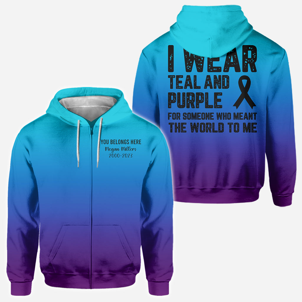 I wear teal and purple - Personalized Suicide Prevention All Over Shirt