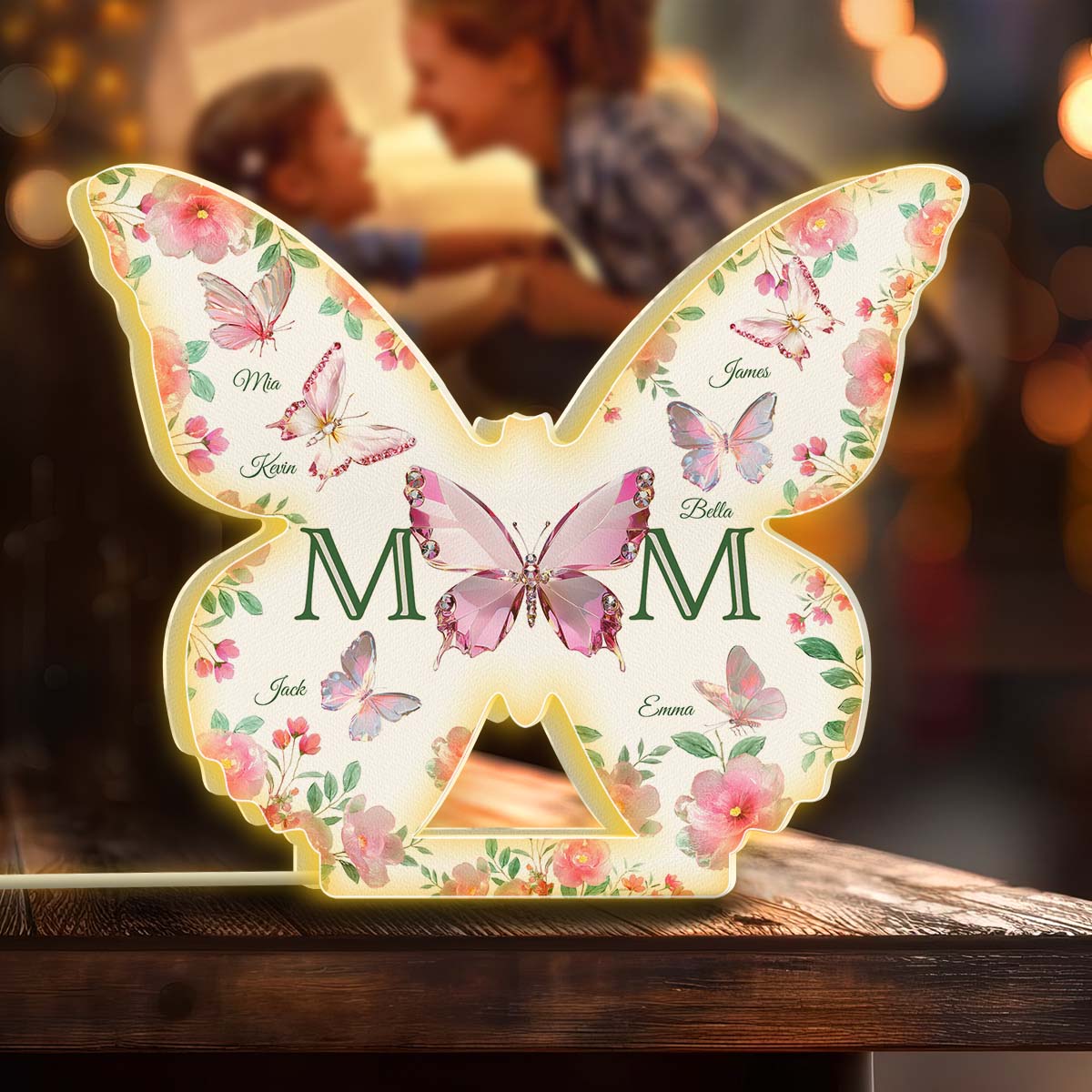 Mom And Children Butterflies - Personalized Mother Shaped Light Box