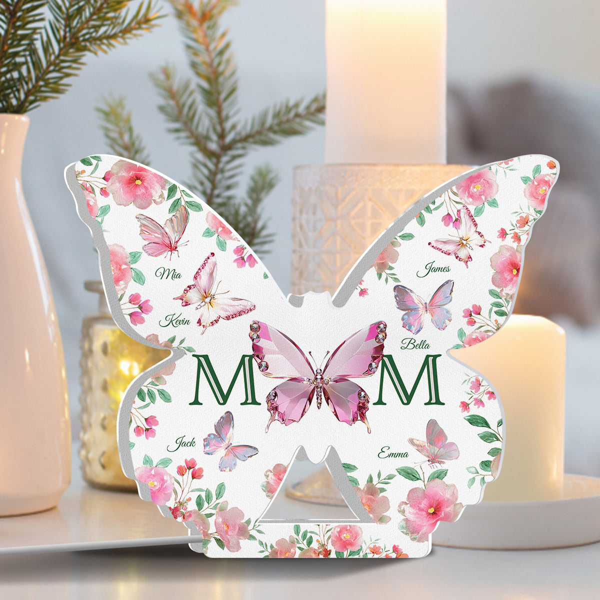Mom And Children Butterflies - Personalized Mother Shaped Light Box
