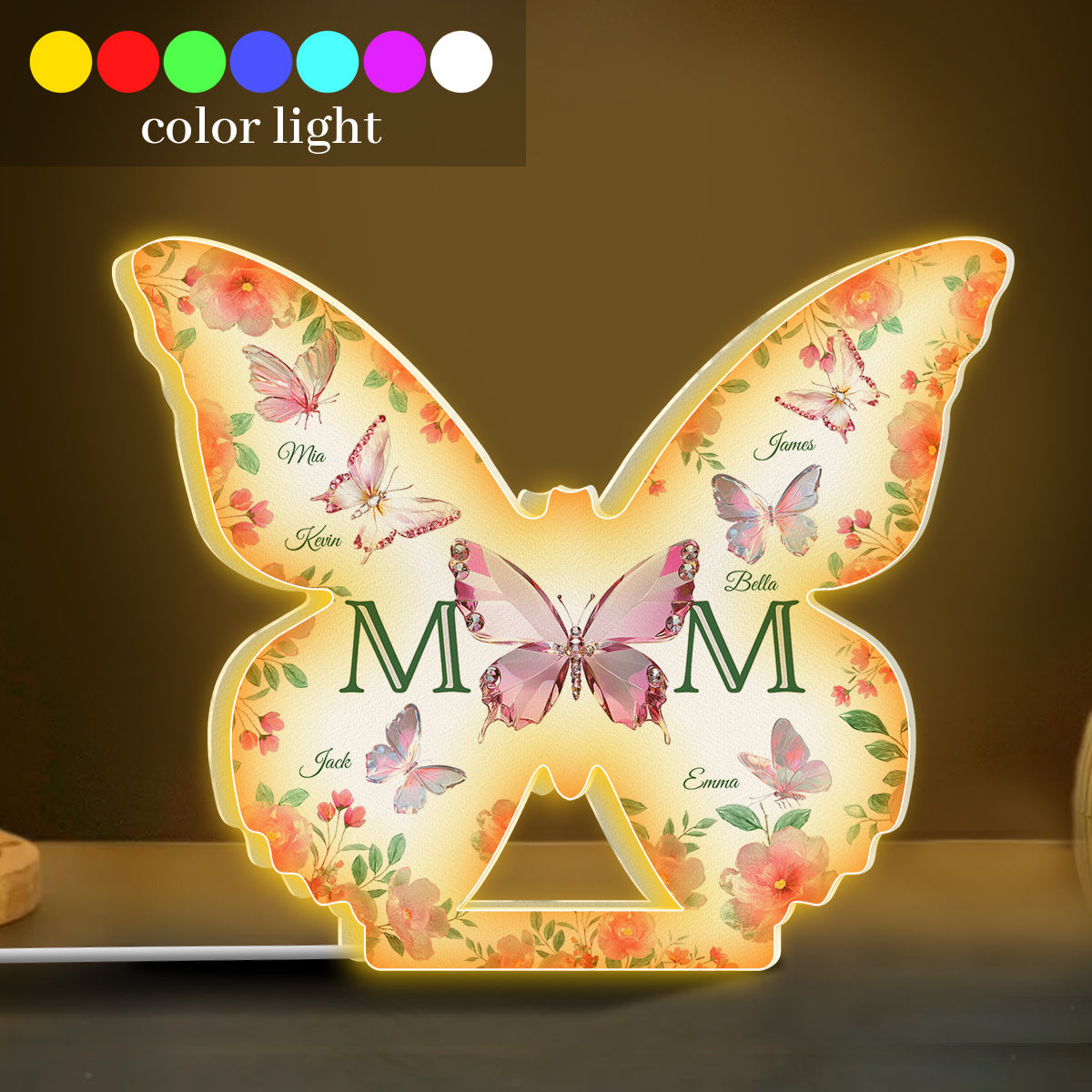 Mom And Children Butterflies - Personalized Mother Shaped Light Box