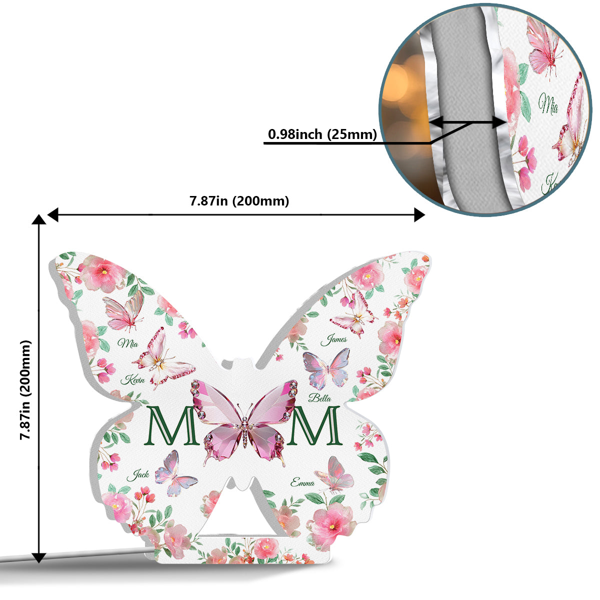 Mom And Children Butterflies - Personalized Mother Shaped Light Box