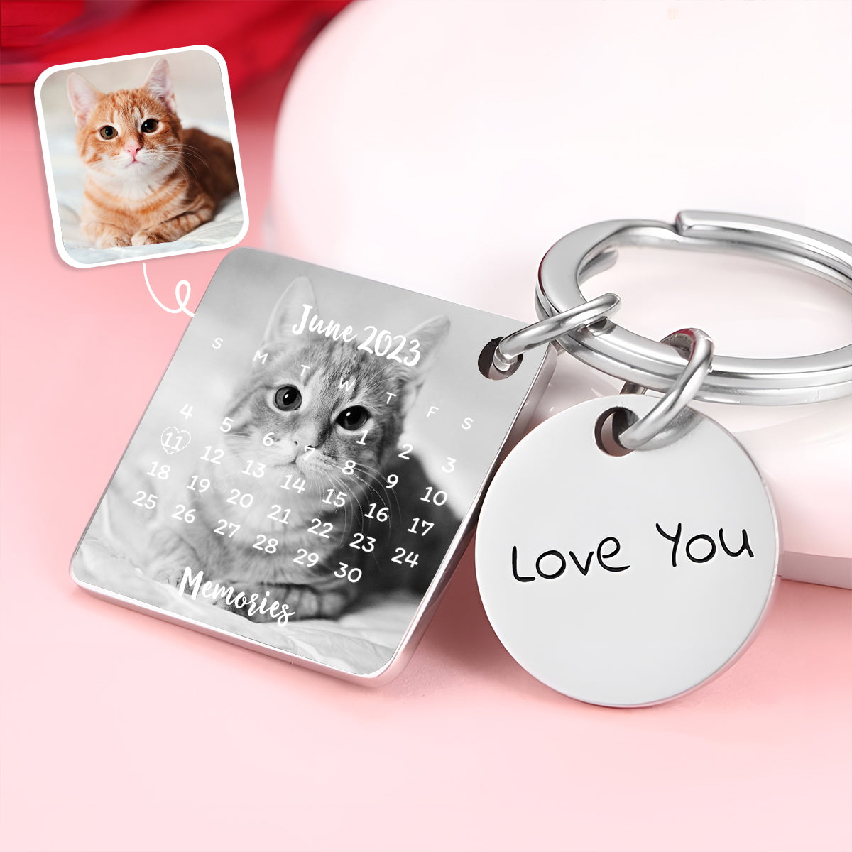 Custom Photo Calendar For Family, Couple, Besties Square Photo Calendar Keychain - gift for anyone, dog lover, cat lover, who lost a loved one - Personalized Keychain