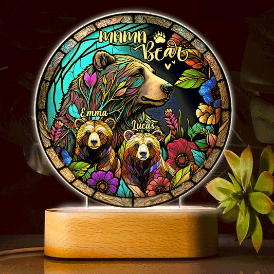 Mama Bear - Personalized Mother Shaped Plaque Light Base