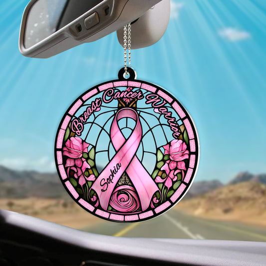 Breast Cancer Warrior - Personalized Breast Cancer Awareness Custom Shaped Car Ornament