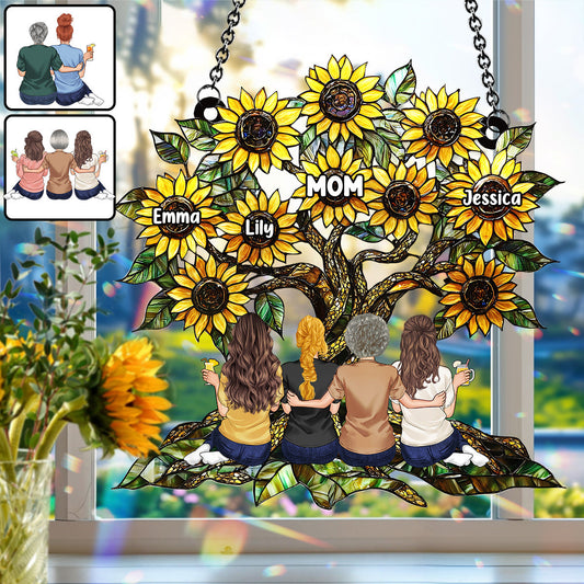 Mother & Daughters Sunflower - Personalized Mother Window Hanging Suncatcher Ornament