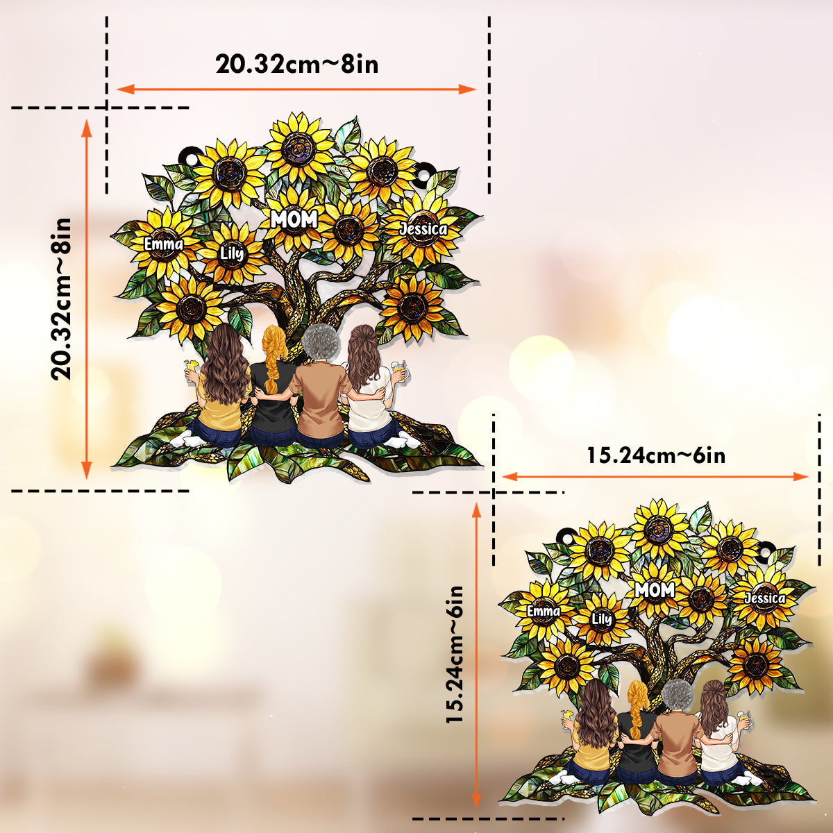 Mother & Daughters Sunflower - Personalized Mother Window Hanging Suncatcher Ornament