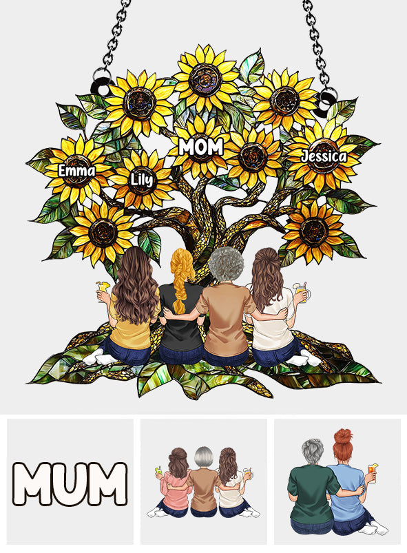 Mother & Daughters Sunflower - Personalized Mother Window Hanging Suncatcher Ornament