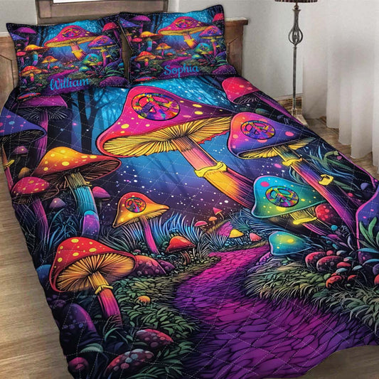 Superbe ensemble de courtepointe hippie personnalisé en forme de champignon