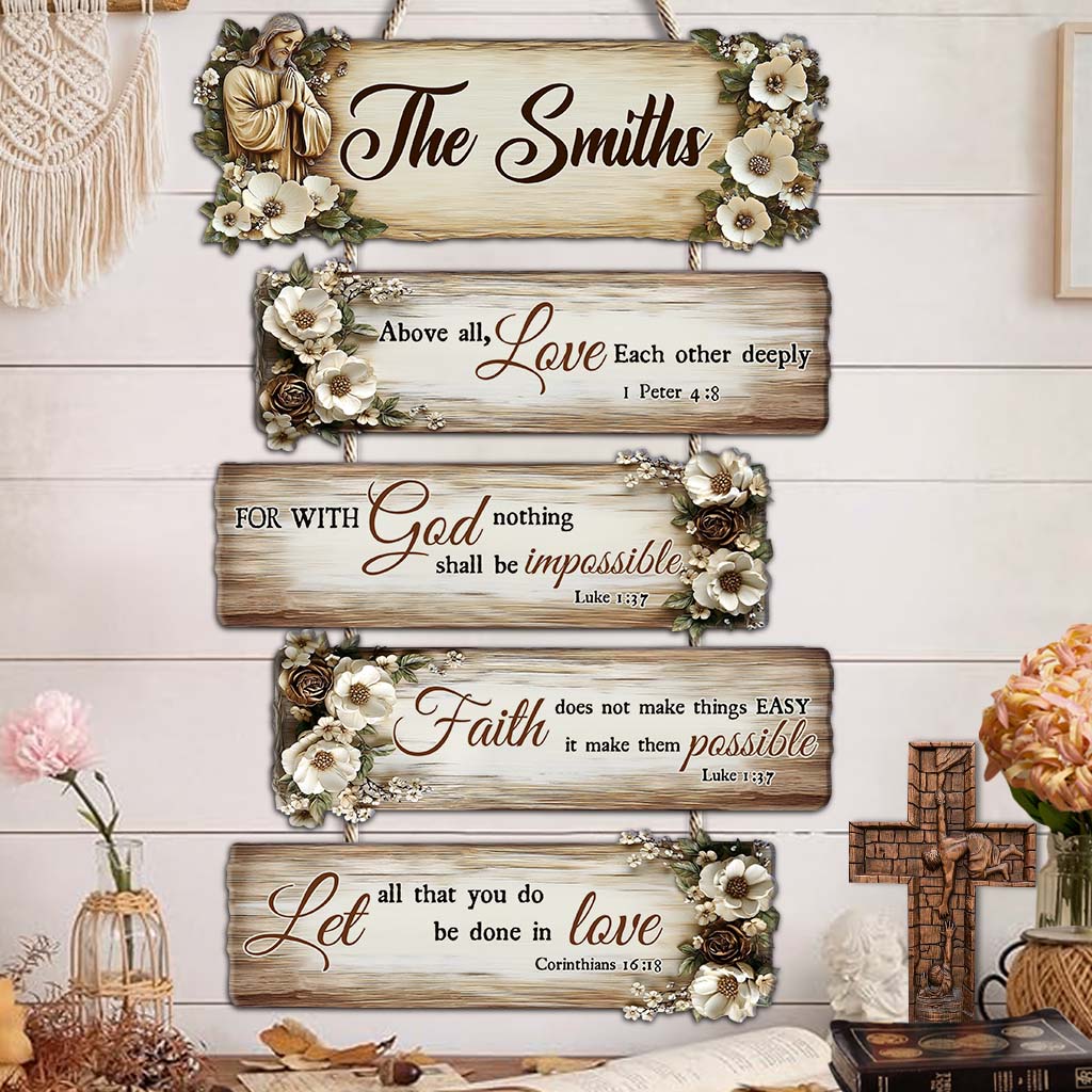 Let All That You Do Be Done In Love - Personalized Christian Hanging Wood Sign Set