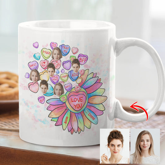 Heart Candy Flower BFF With Face Custom - Personalized Bestie Mug