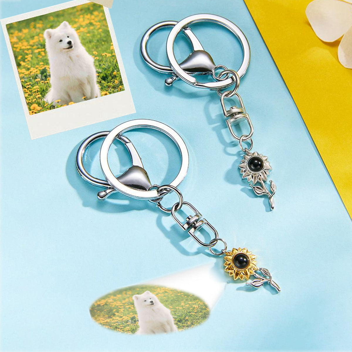 Custom Photo Sunflower Sunshine Projection Sunflower Projection Keychain - gift for anyone, dog lover, cat lover, who lost a loved one - Personalized Keychain