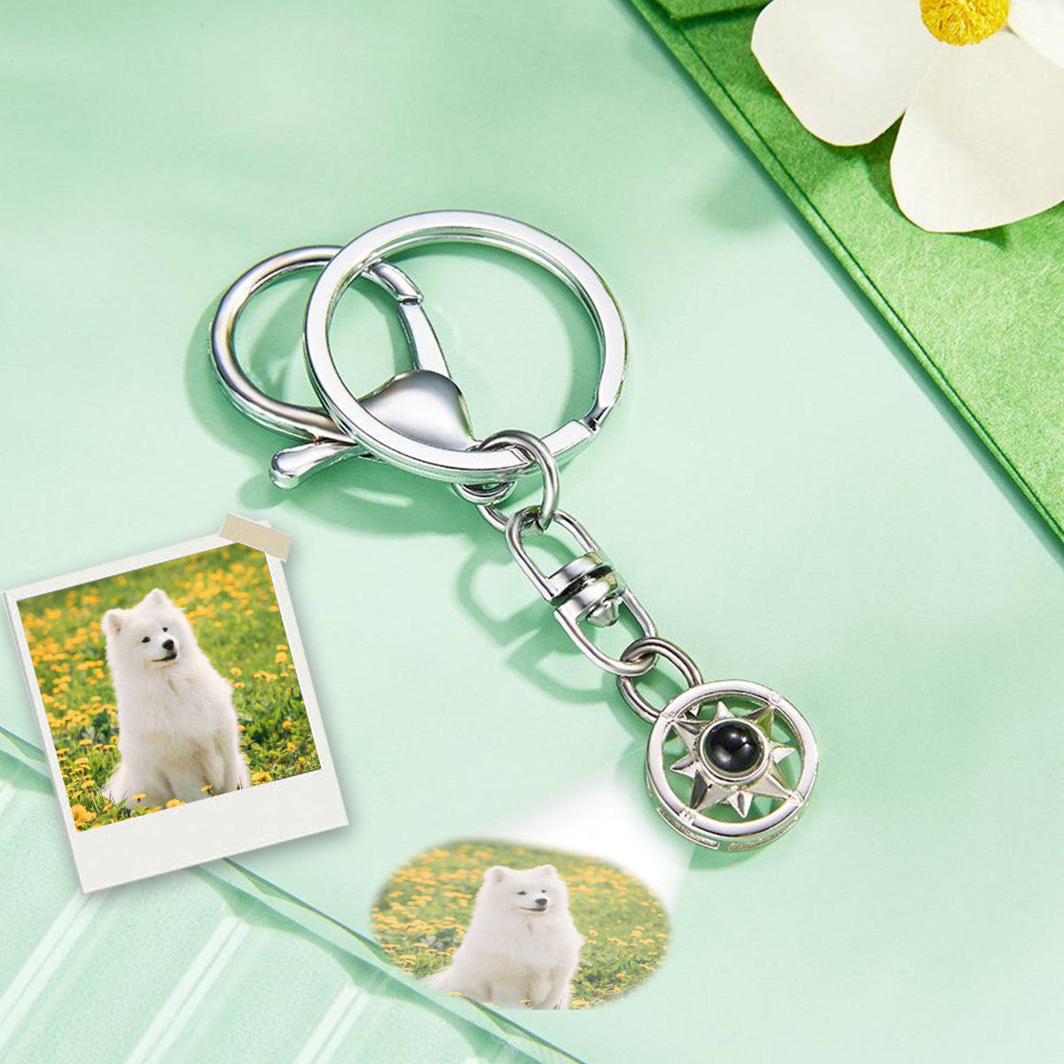 Custom Photo Compass Shaped Projection Keychain - gift for anyone, who lost a loved one, dog lover, cat lover - Personalized Keychain