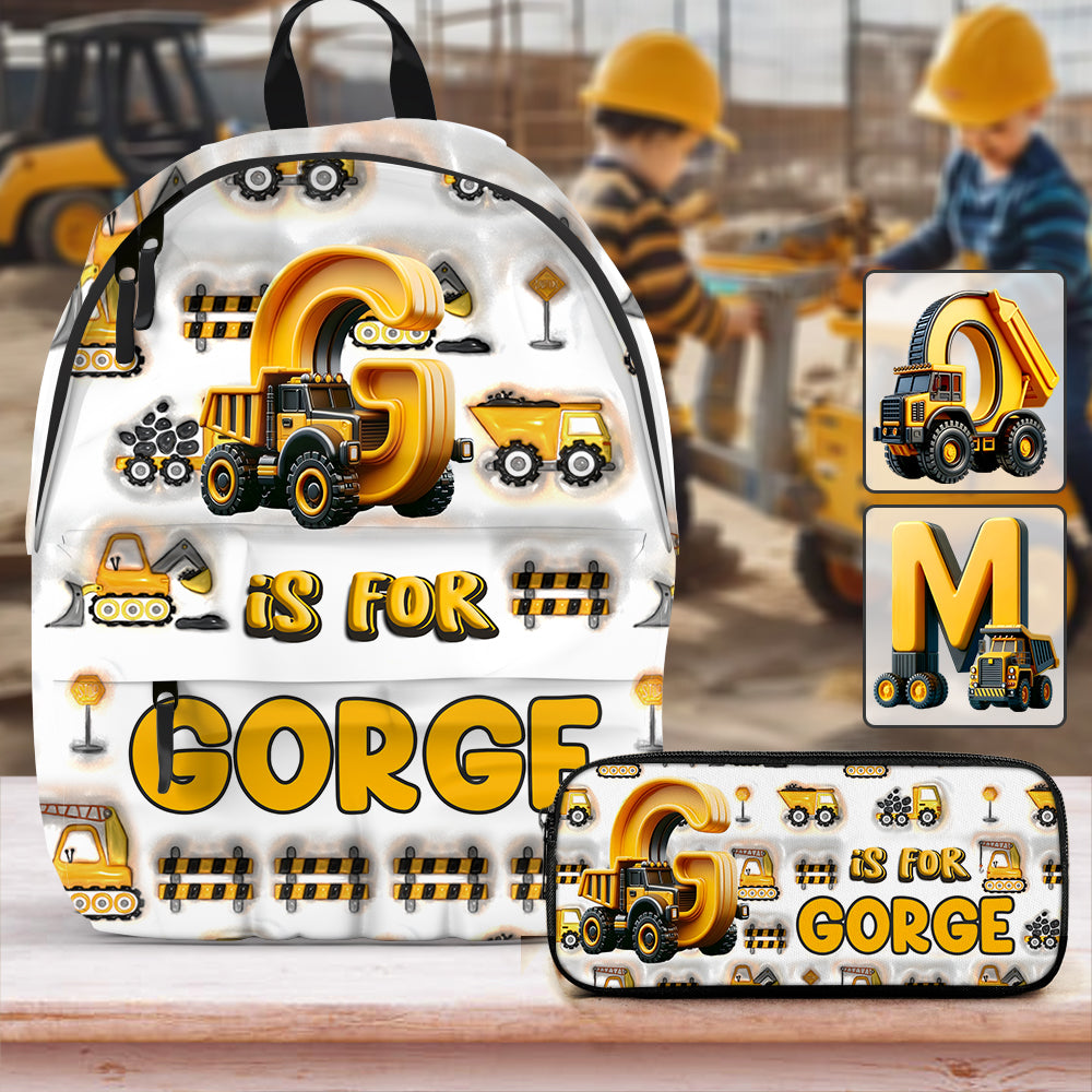Lettres de véhicule de chantier - Sac à dos et trousse personnalisés pour enfant